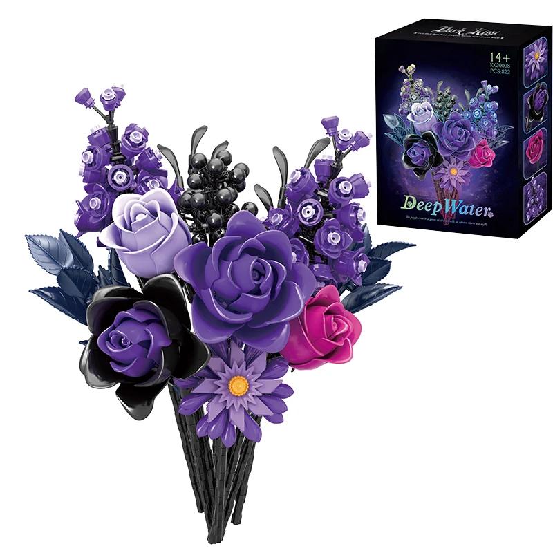 

822PCS Romantic Flower Building Blocks Purple Bouquet Model Bricks Desktop Decoration Educational Toys For Kids Holiday Gifts