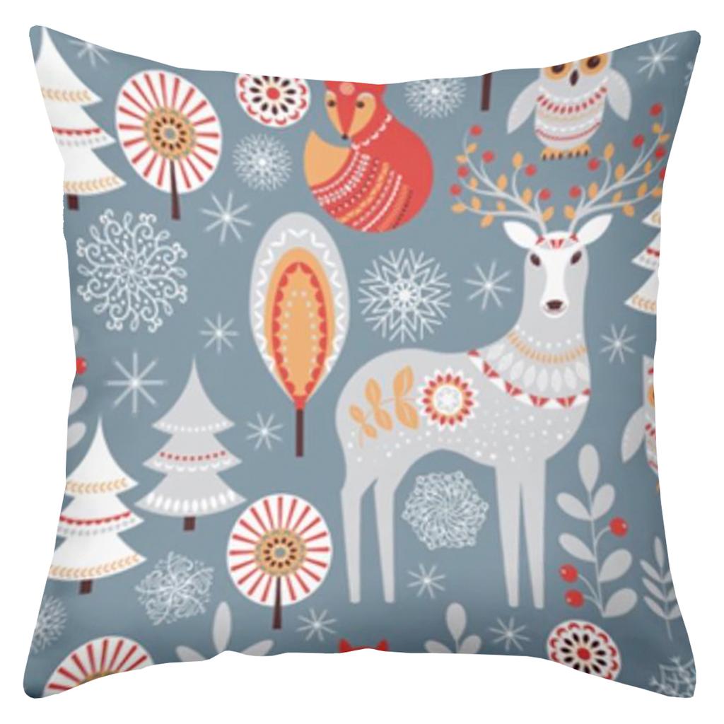 Christmas Decorative Pillows With Deer Fox Owl Bird Pattern Polyester Pillowcase, Sofa Decorative Cushion Cov Headboard Pillow