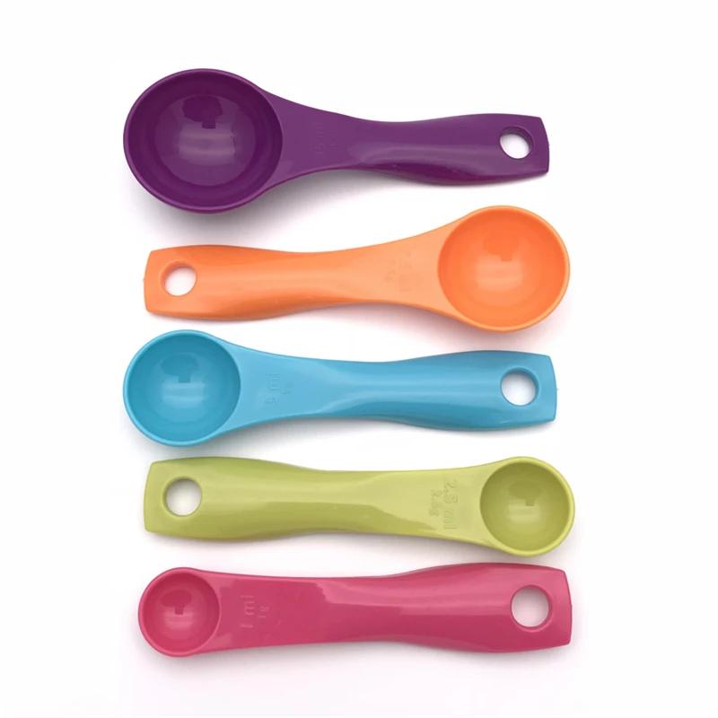 5pcs/Set Colorful Coffee Measuring Spoons Plastic (1/2.5/5/7.5/15ml) Spoon Super Useful Sugar Coffee Cake Baking SpoonAA