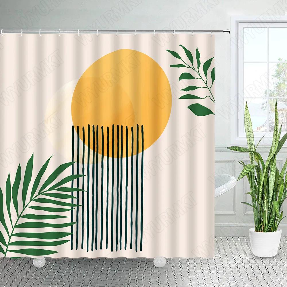 Abstract Mid Century Shower Curtain For Bathroom Decor Modern Boho Minimalistic Semicircle Curve Aesthetic Fabric Bath Curtains