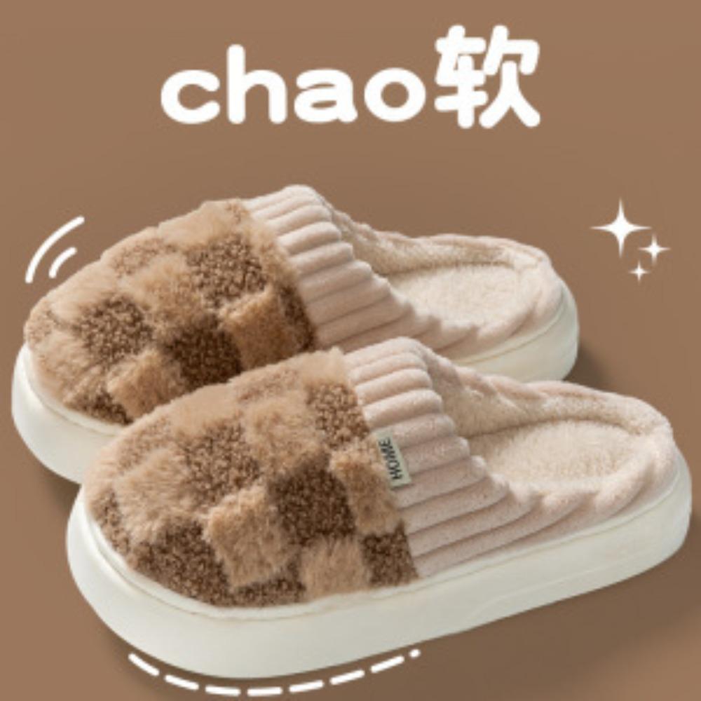Cotton Slippers Women Autumn Winter Home Thick Sole Non-Slip Plush Fuzzy Indoor Warm Couple Men House Slippers