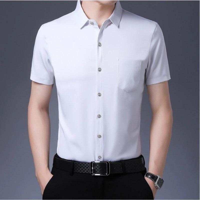 New Men's Business Casual Short Sleeved Solid Color Shirt Wrinkle Resistant Wrinkle Free Comfortable All Season Versatile Top