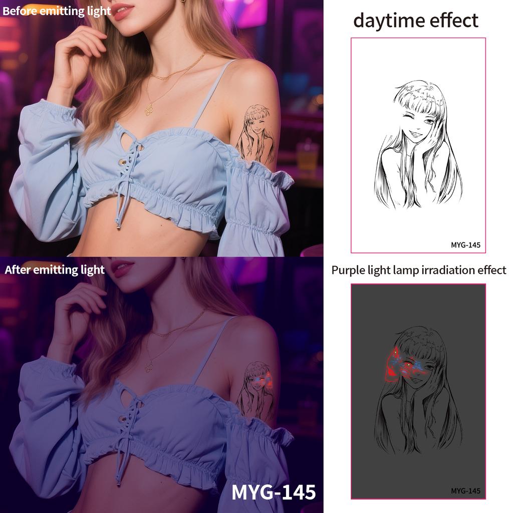 UV Reactive Water Transfer Temporary Tattoos Glow-in-the-Dark for Night Parties Sexy Style for Face Body Application Paper
