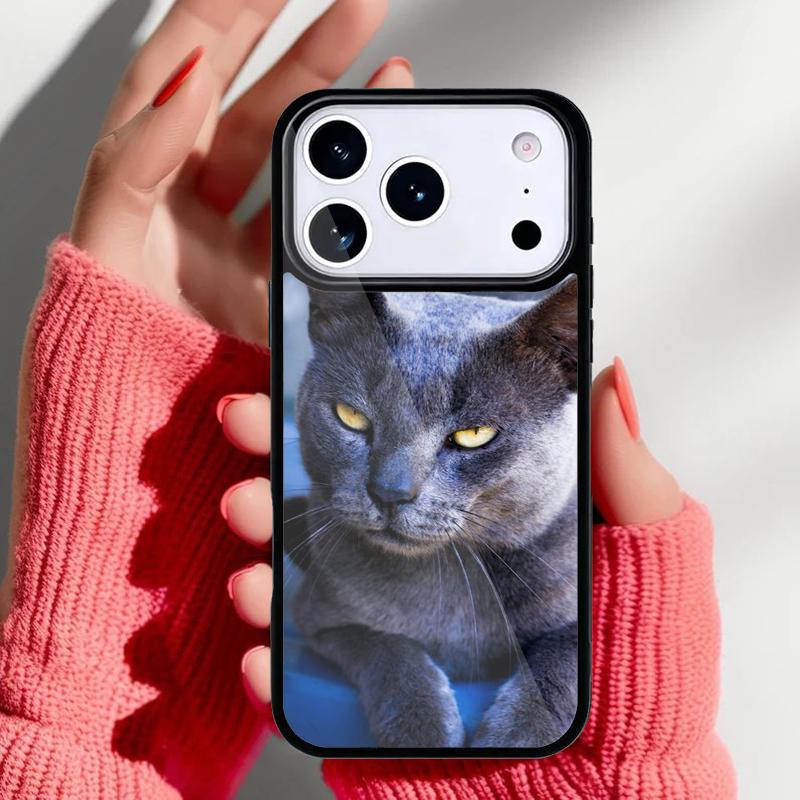 Russian Blue Cat Kitten Cute Phone Case for iPhone 17 Air 16e 15 14 13 Pro Max Back Cover for 12 11 Pro Coque