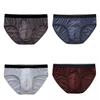 Men Panties Breathable Mesh Elastic Mid Waist Color Block No Trace Inside Wearing Large Size Ice Silk Sexy Male Underwear Briefs for Daily Life