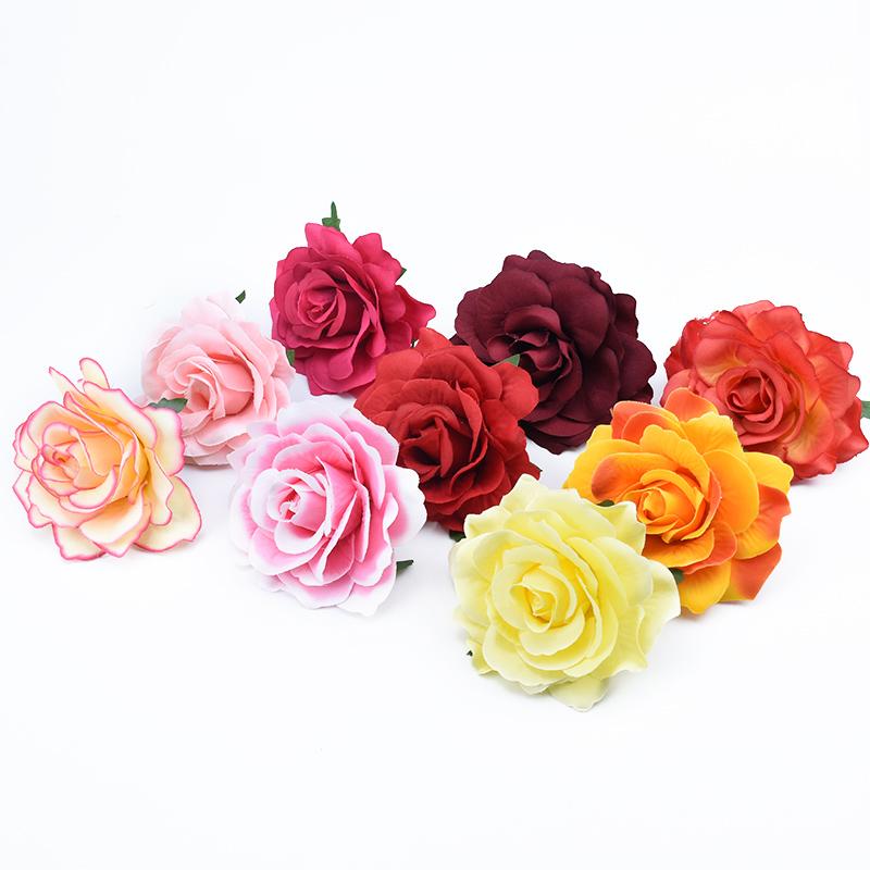 2Pcs 10CM Rose Head Wedding Flower Wall Scrapbook for Home Decor Christmas Garland Silk Flowers Bridal Brooch Artificial Flowers