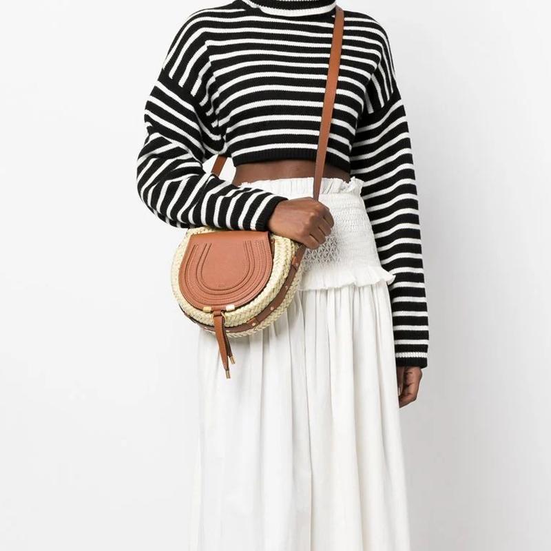 Chloe Marcie Ikonische Sattelstich-Details Verstellbarer Schultergurt Magnetverschluss Rattan und Kalbsleder Crossbody-Tasche CHC23-SS736I32-25M