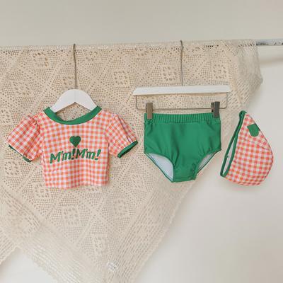 Two Piece Swimsuit Children for Girl Sweet American Style Fashion Swimwear Hat Set for Kids Girl Summer Travel Beach Clothes