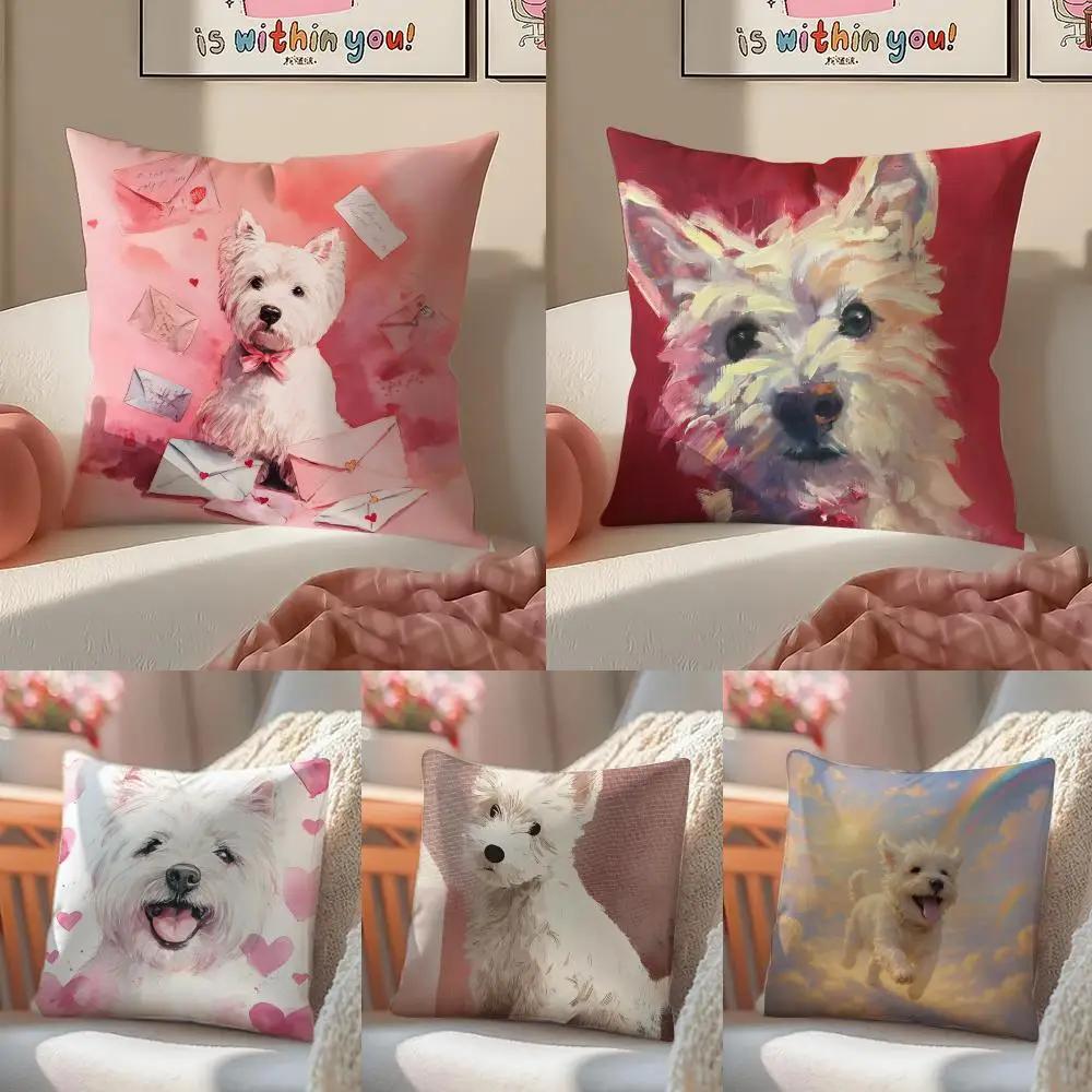 WWest Highland White Terrier Cushion Cover Pillowcase Short Plush Invisible zipper Room Sofa Cushion Cover