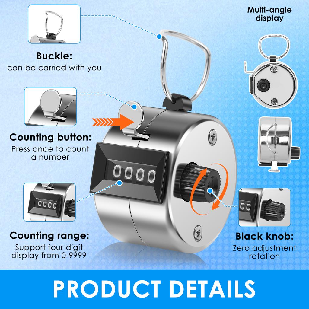 Handheld Clicker Counter 4 Digit Palm Click Counter Mechanical Pitch Counter Tally Count Tool for Knitting Coaching Sport Events