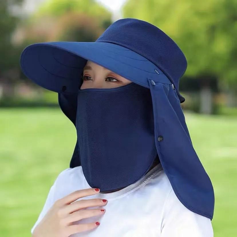 Summer Sun Protection Wide Brim Hat With Removable Face Cover For Outdoor Travel Adults