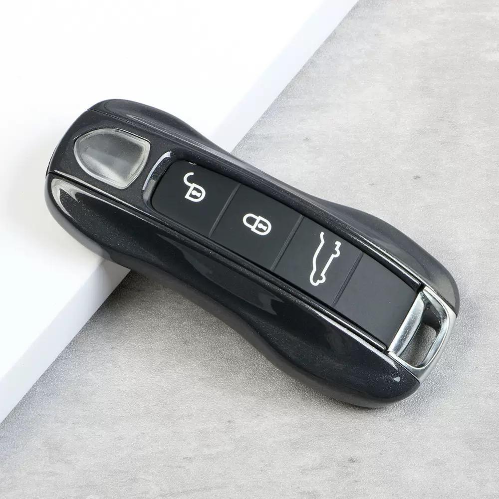 Car Key Case Agate Grey for Porsche Panamera Cayenne Cayman Boxster 718 911 Macan Remote Control Fob Protective Shell Cover