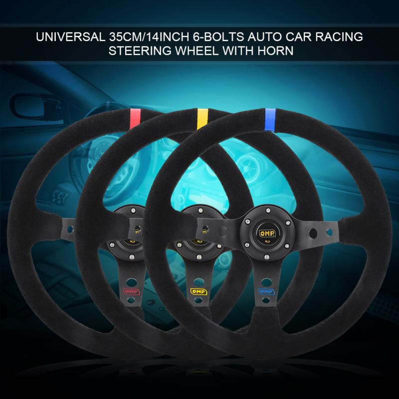 350mm 14inch Universal Aluminum Frame PU Leather 6-Bolt Car Racing Steering Wheel W//Horn Racing Steering Wheel Blue