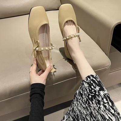 Fashion Women Shoes Autumn Bow-Knot Square Toe Pearl Decorateion Female Footwear Shallow Mouth Low Heels White Sneakers Fall Comfortable