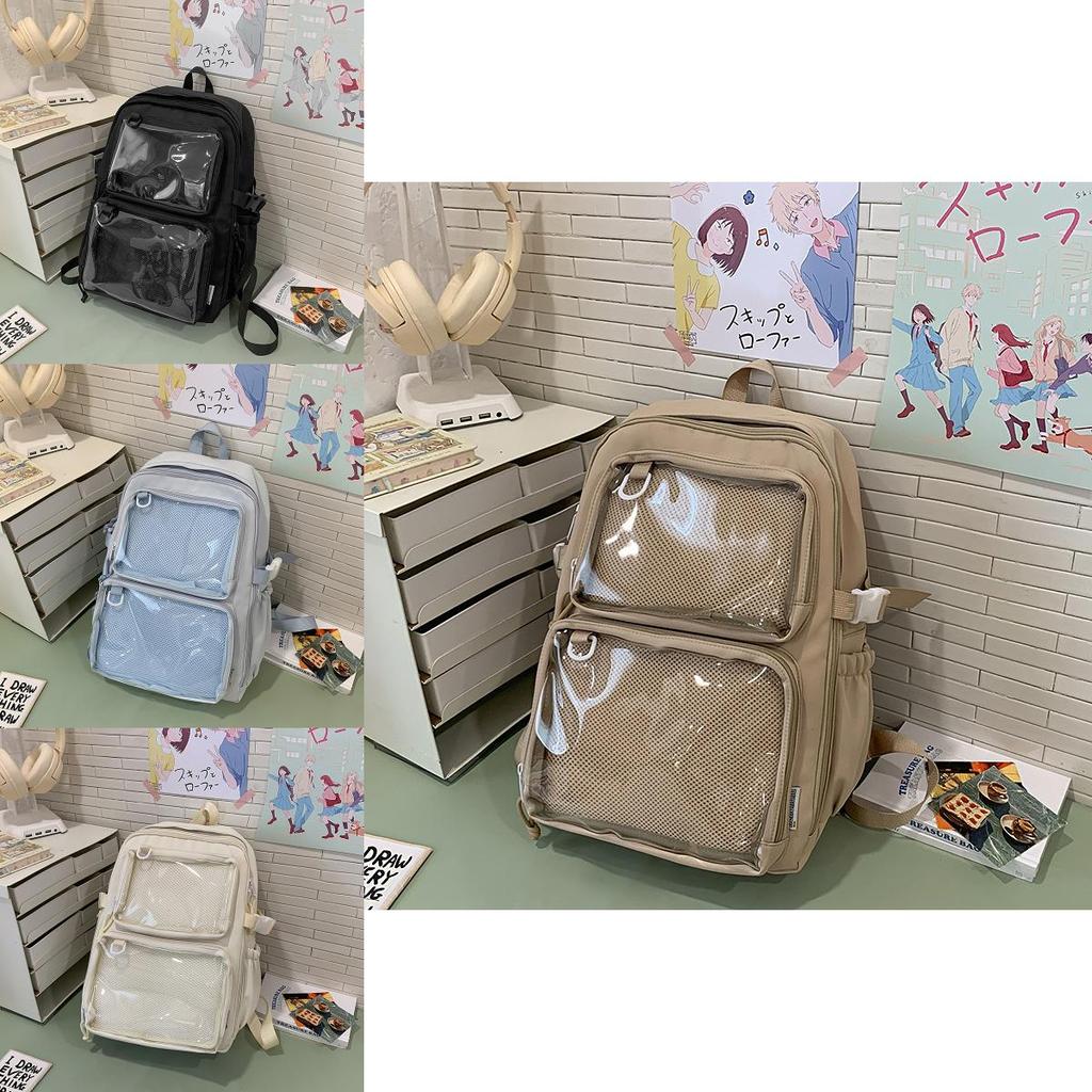 Anime Inspired Transparent Backpack With Pendant And Badge For Students And Daily Use