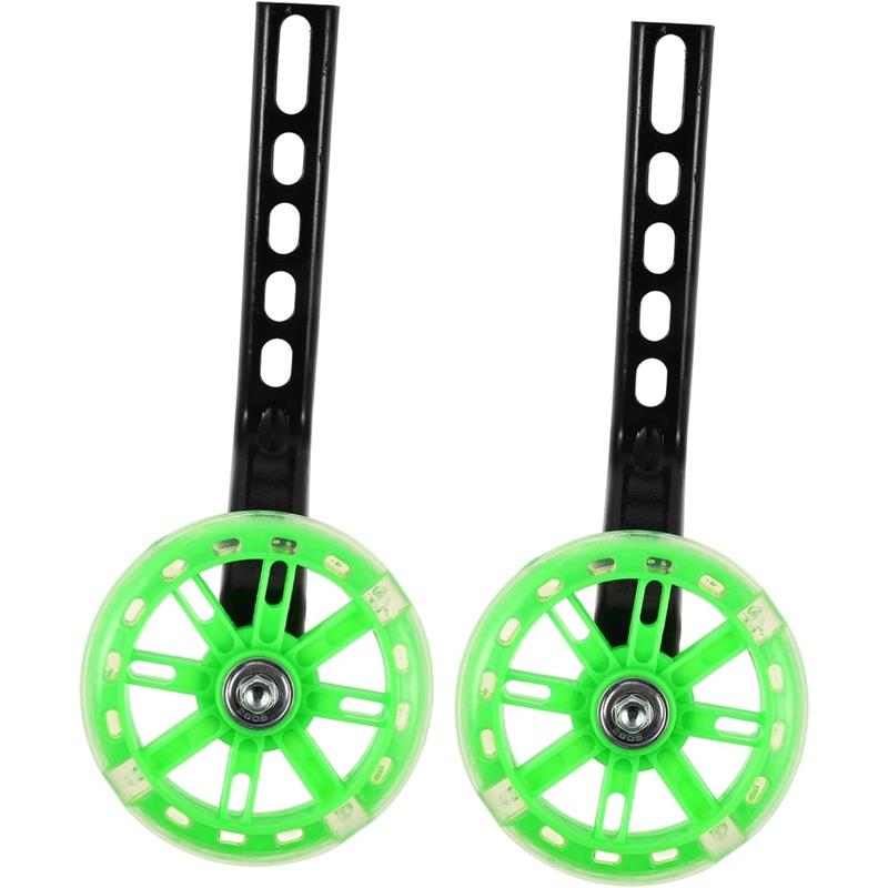 Universal Adjustable LED Training Wheels for a Bike - Green