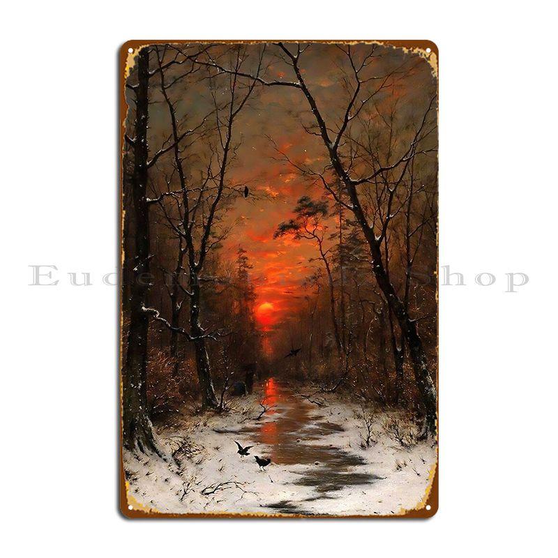 Sonnenuntergang über dem Winterwald 1887 Metallschild Poster Druck Garage Küche Wohnzimmer Dekoration Blechschild Poster 20x30cm