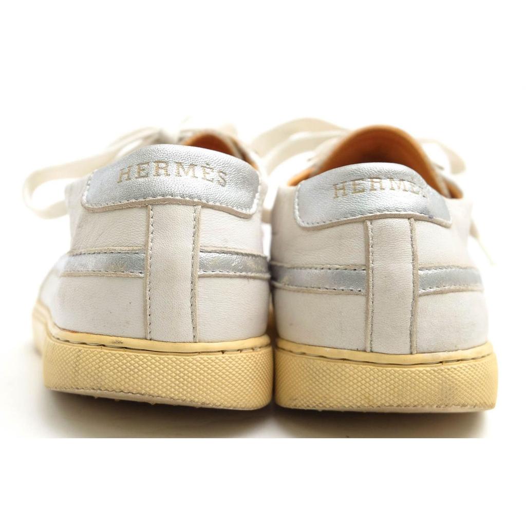 Used HERMES Shoes Sneakers Shoes Low Cut Men's Men's Leather Genuine Leather White White