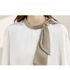 Spring and Autumn Bow Tie Round Neck Shirt Women Fashion New Long Sleeve Casual White Blouses Women Tops Elegant Solid Simple Office Lady Shirts 25855