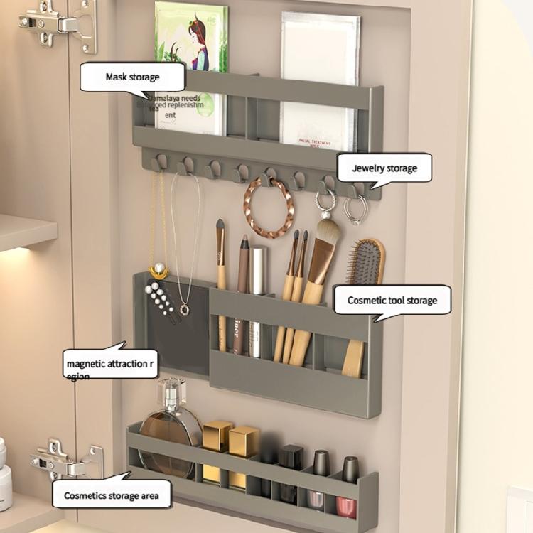 Space Saving 3 Piece Bathroom Shelf Set Not Drill Mounting Deep Hook Magnetic Door Organizers with 28cm Length for Home