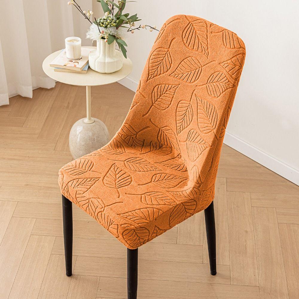 Washable Leaf Pattern Curved Chair Cover Soft Stretchable Dining Chair Cover Removable Elastic Band Seat Protectors Home Decor