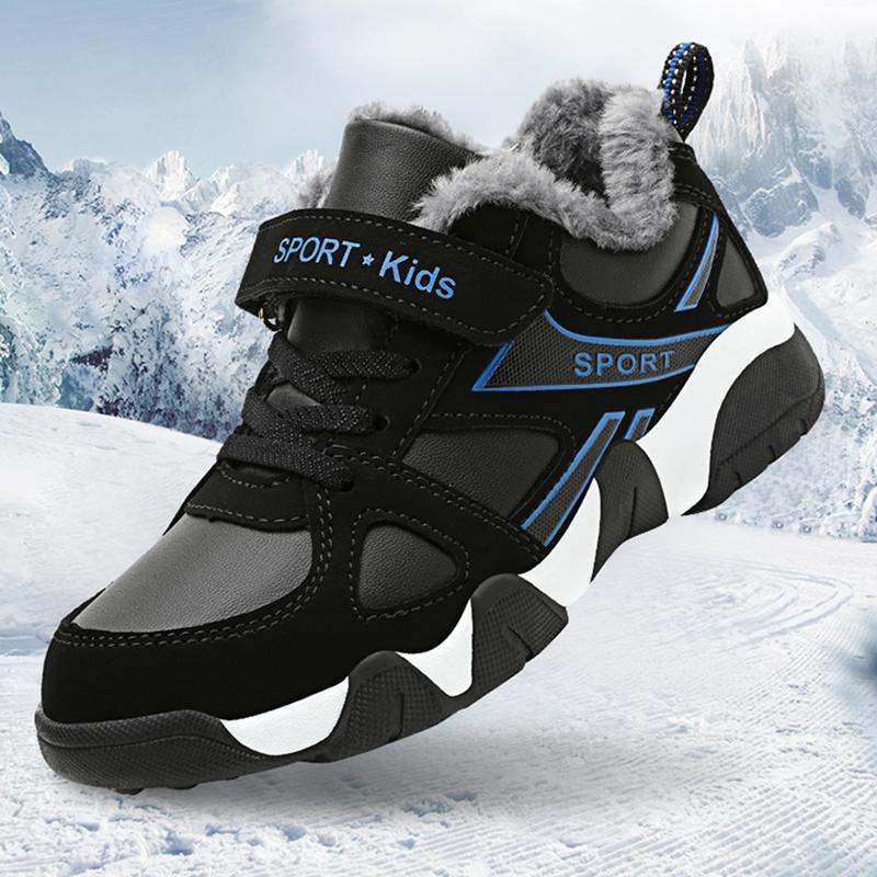 Kids Winter Cotton Sneakers Keep Warm Walking Running Shoes Boys Girls Leather Sports Shoes with Plush