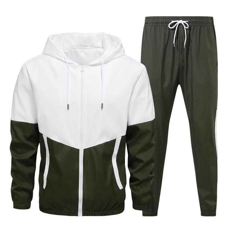 Men's Casual Color Block Hoodie Two-Piece Set for Back-to-School and Outdoor Sports