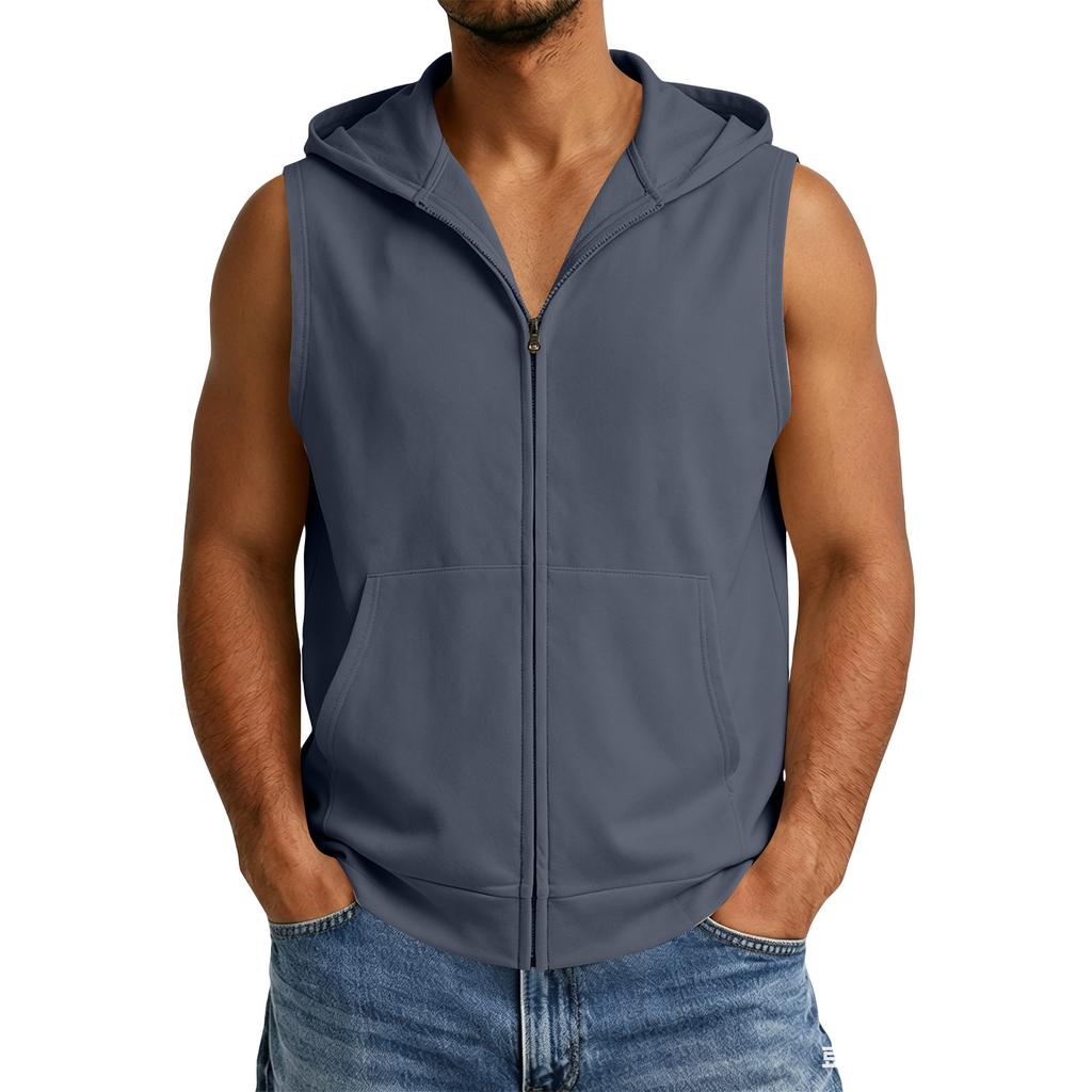 Chaleco con capucha sin mangas y cremallera para hombre, Camiseta sin mangas informal deportiva con capucha