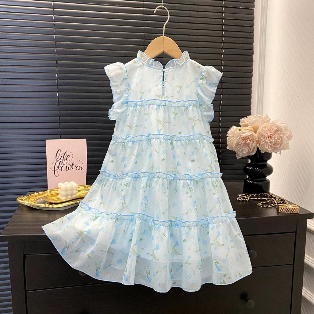 New Blue Princess Sleeveless Summer Dress for Girls - Korean Chic Style Fairy Skirt