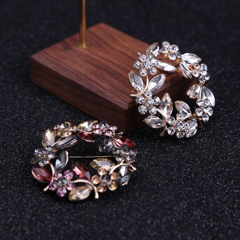 European and American Style Multi-Colored Floral Wreath Brooches, Fashionable Rhinestone Pins, Versatile and Elegant Suit Accessories