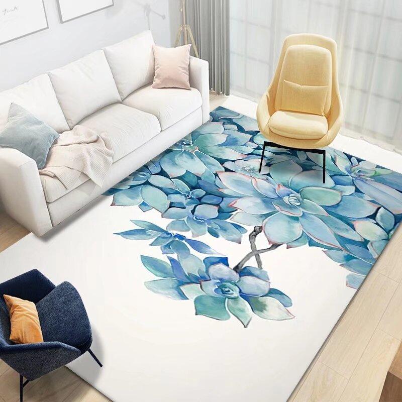 Modern Blue Flower Anti Slip Washable Carpet Cute Room Décor Light Luxury RUG FOR LIVE ROOM Easy Cleaning Coffee Tables Mat