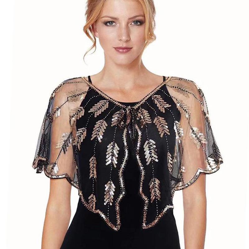 Cheongsam Evening Gown Shawl with Sequined Lace Shrug Cape