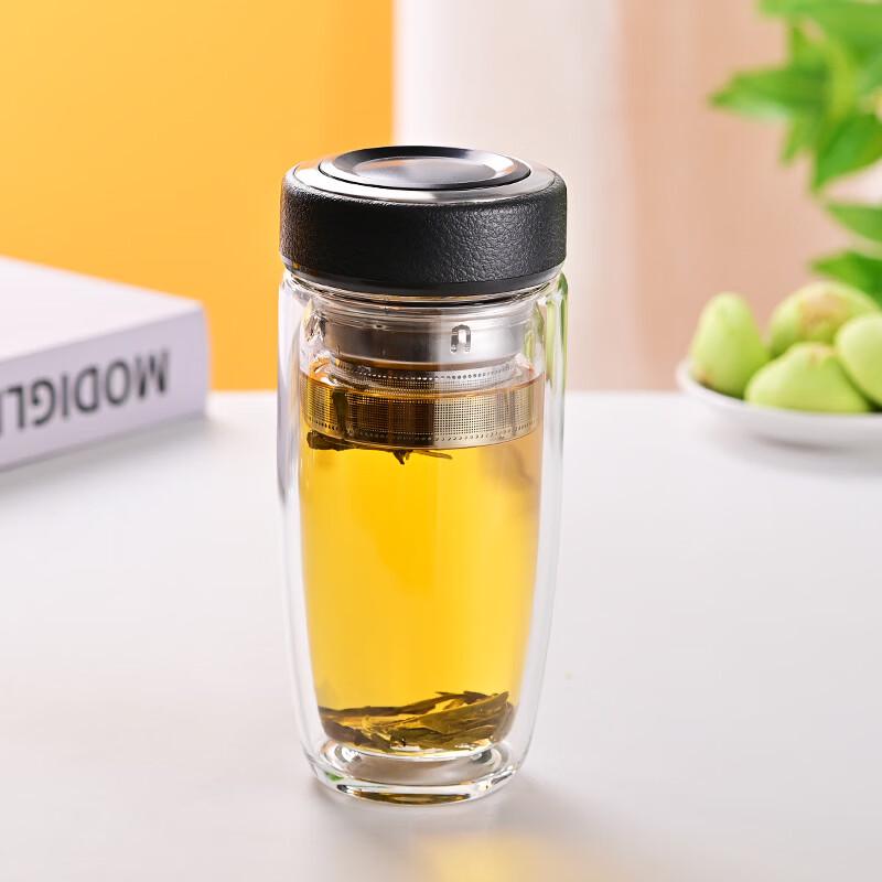 OLOEY Double Wall Egg-Shaped Glass Cup with Lid