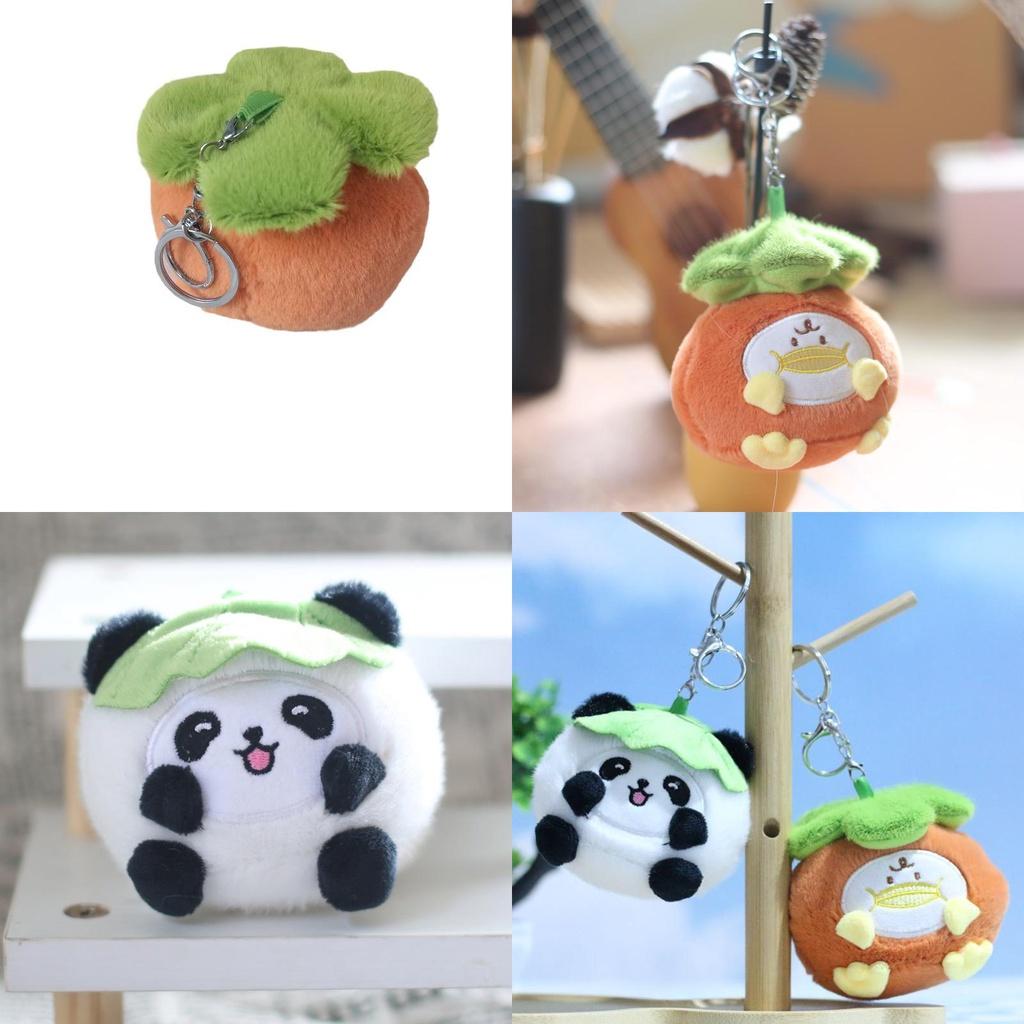 Cute Panda Plush Toy Keychain Short Plush 11cm Height Panda And Persimmon Design