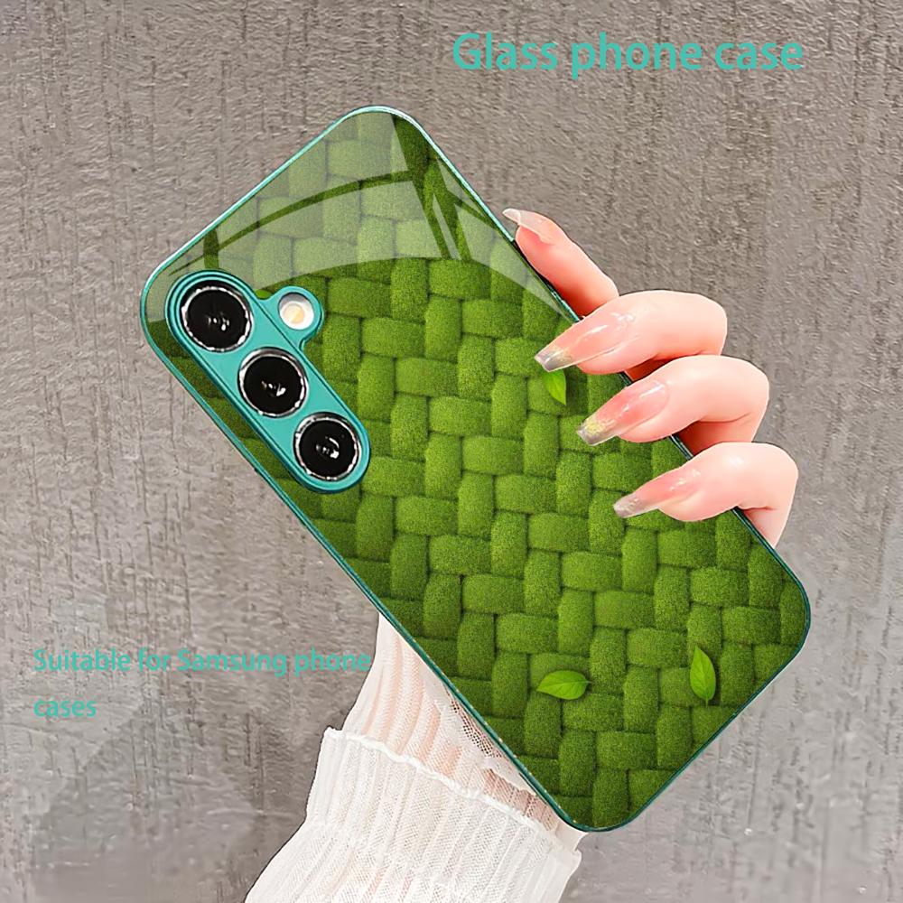 Woven grass mat PhoneCase Glass PhoneCase for Samsung Galaxy S26 S25 S24 S23 S22 FE Ultra Plus Built-in glass green Exquisite