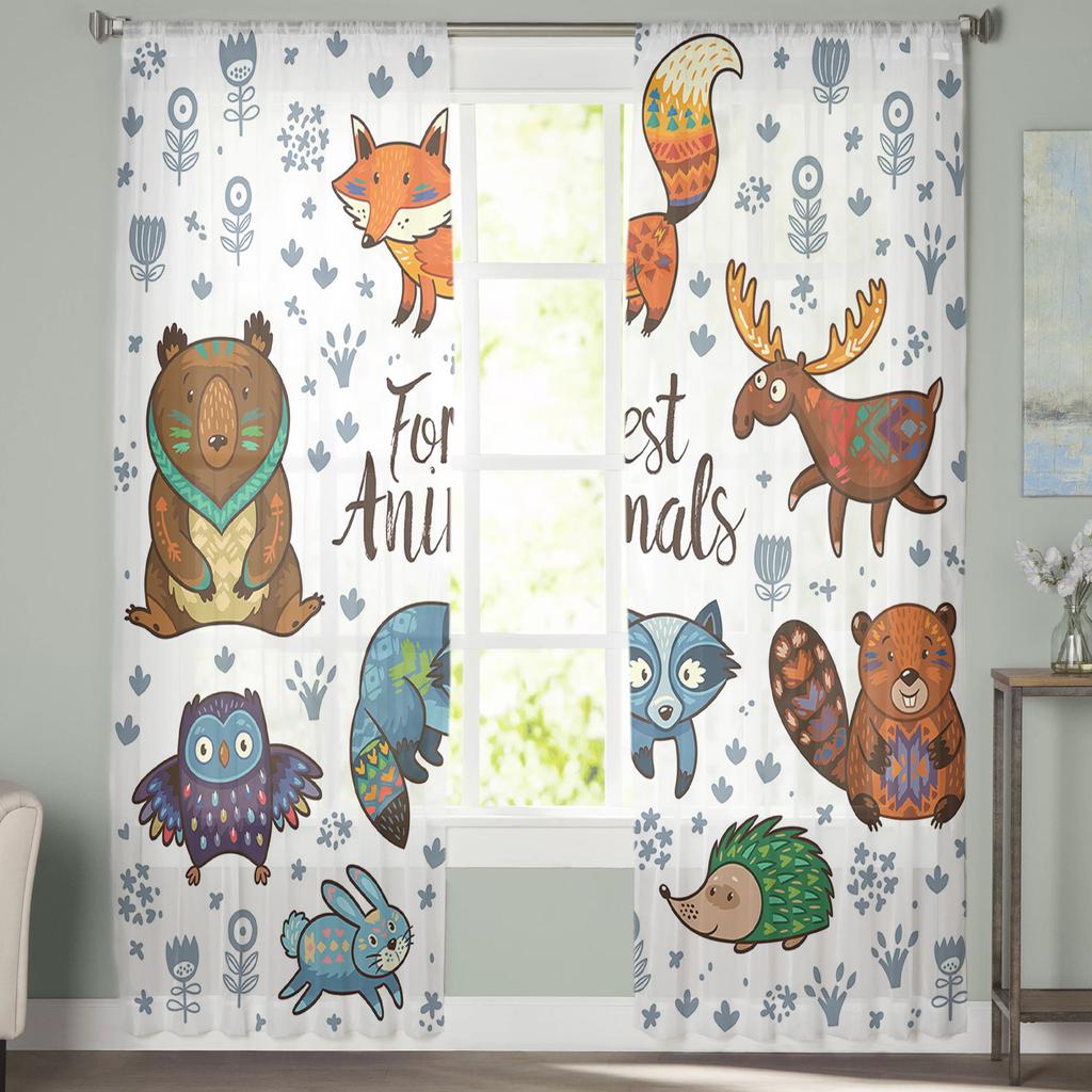 Animale Volpe Procione Gufo Tenda Trasparente Per Camera Da Letto Tenda Tulle Voile Per Cucina Soggiorno Decorazione Trattamento Finestra