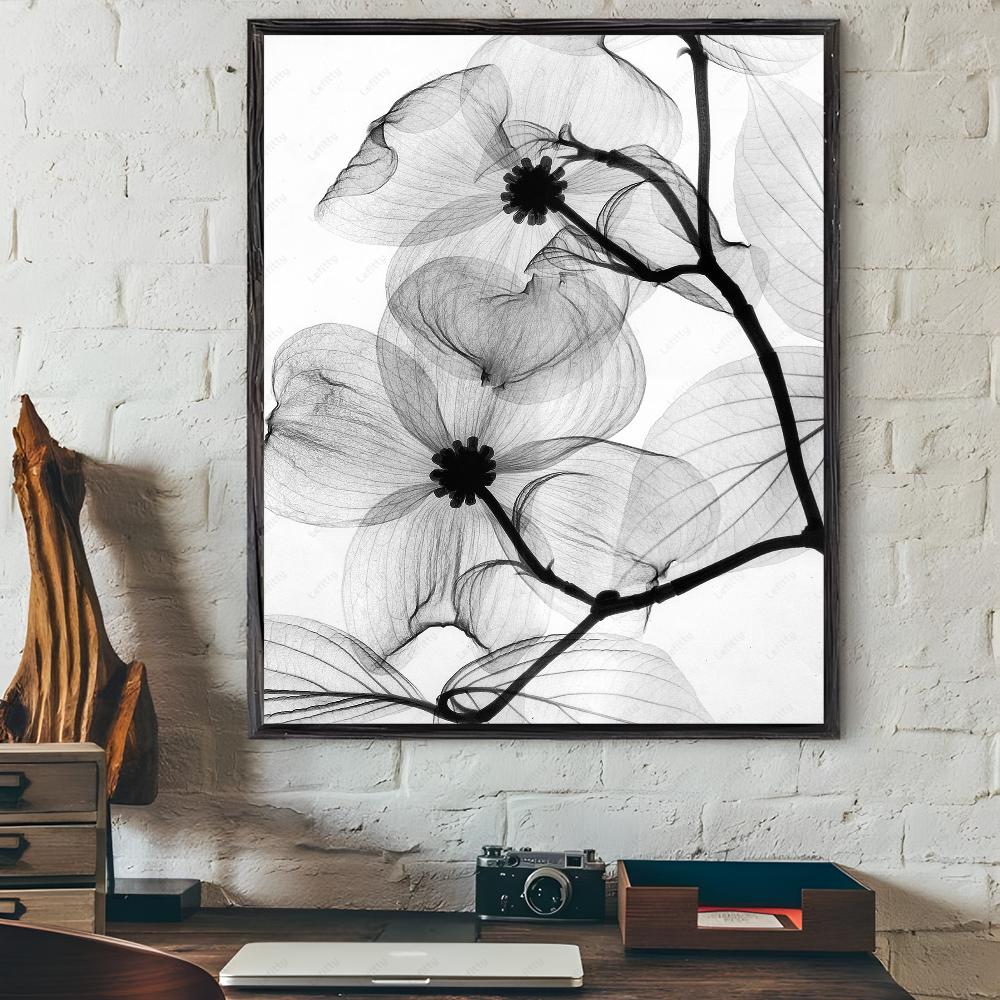 Black And White Plant Flower Art Poster Sticky Wall Art Printing Waterproof Home Living Bed Room Bar Hallway Aesthetic Decor
