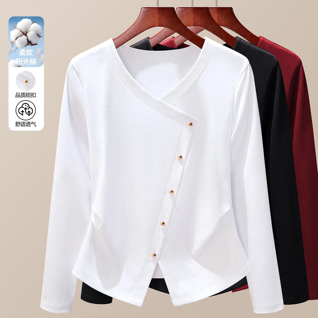 White Pinch Waist Top Autumn New Women's Clothing Design Sense Niche Quality Long-sleeved Women