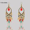 2024 Rhombus Antique Gold-Plated Tassel Beaded Bohemian Dangle Earrings