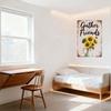 Vintage Gather Friends Metal Tin Sign Rustic Brown Border with White Ceramic Pitcher Sunflowers Bee Design Home Bar Cafe Decor F