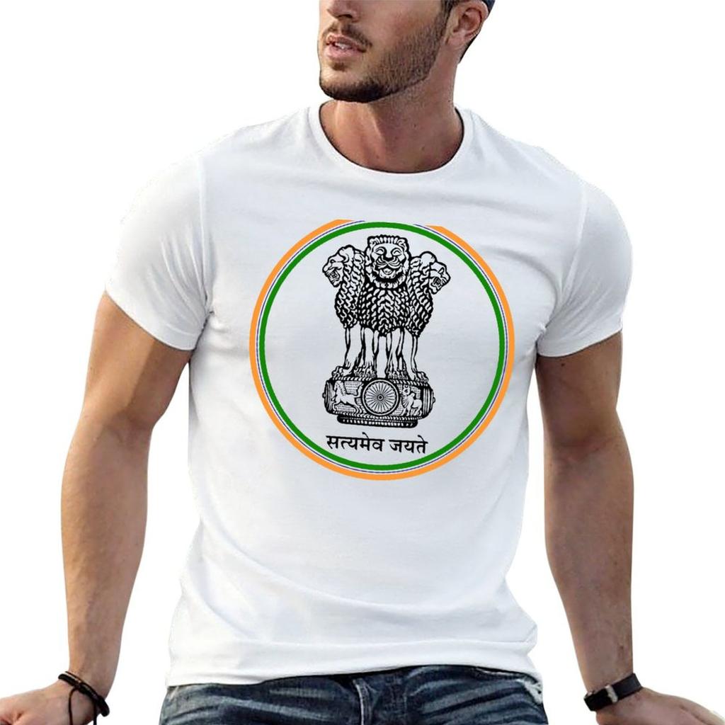 Indien Circled Coat Of Arms T-Shirt Unisex T-Shirt Schwere Baumwolle Anime T-Shirts Für Unisex T-Shirt Unisex Freizeit-T-Shirt