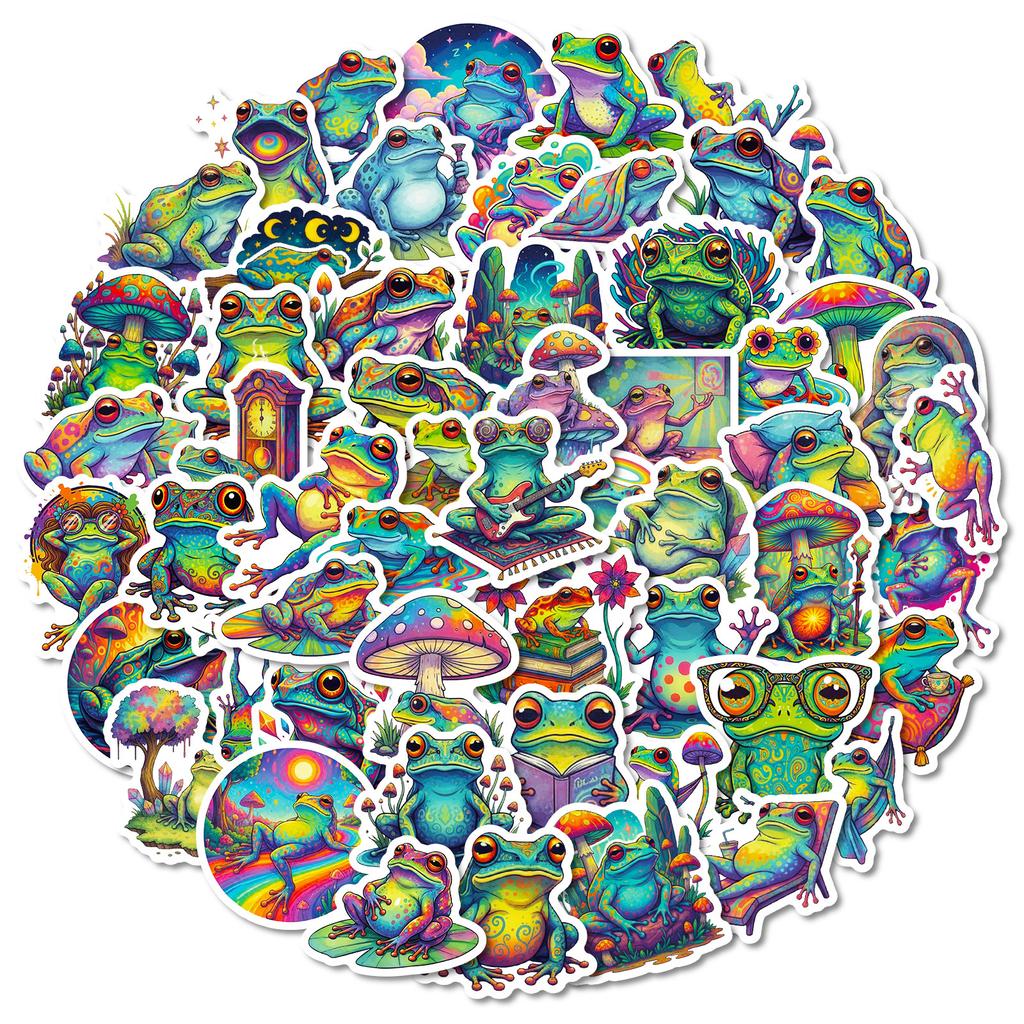 56Pcs Colorful Psychedelic Frog Graffiti Stickers Cute Frogs Cartoon Decal Diy Luggage Phone Guitar Scrapbook Classic Kid Toys