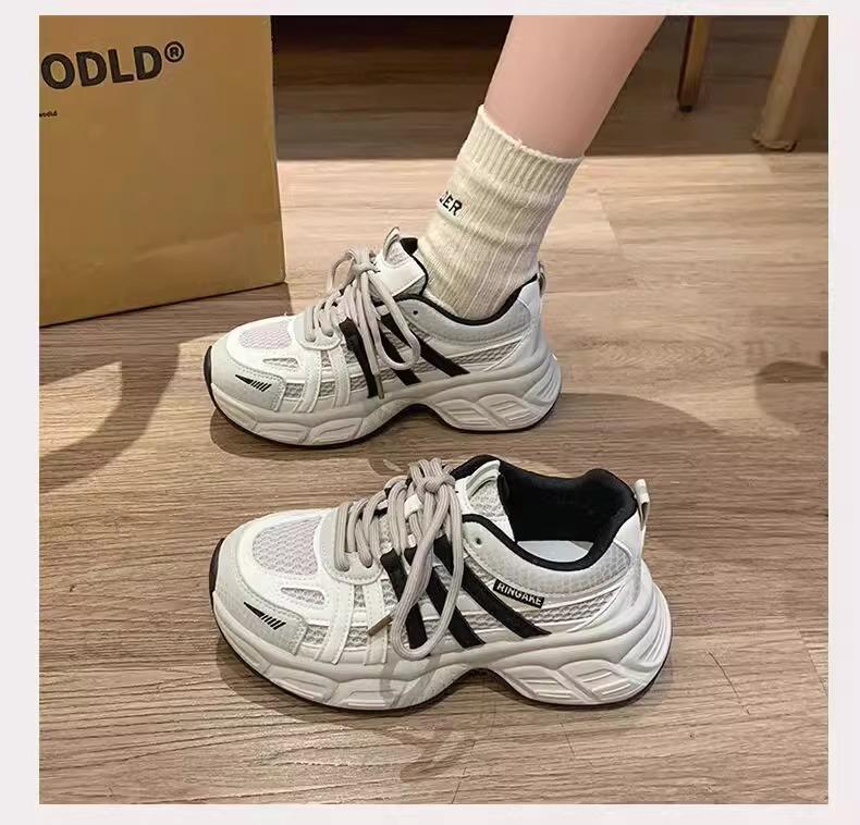 Retro Niche Thick-soled Dad Shoes for Women's 2025 Spring New Models Increase In Height, Versatile and Lightweight Casual Sports Shoes Show Small Feet
