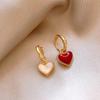 Elegant Double-Sided Mother-of-Pearl Heart Earrings – Red, Niche Design, Simple Luxury Ear Stud Accessories