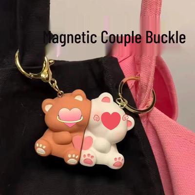Magnetische Beer & Jij Koppel Sleutelhanger: Schattige Cartoon Liefde Hanger