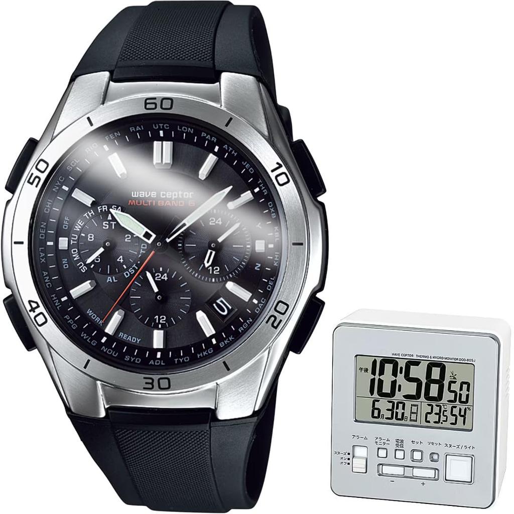 Men's Wave Cepter radio-controlled solar watch and radio-controlled alarm clock (set of two) (WVQ-M410-1AJF & DQD-805J-8JF)