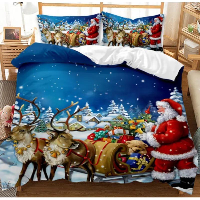 3D Digital Printing Christmas Three-Piece Set, Holiday Decoration Bedding Set