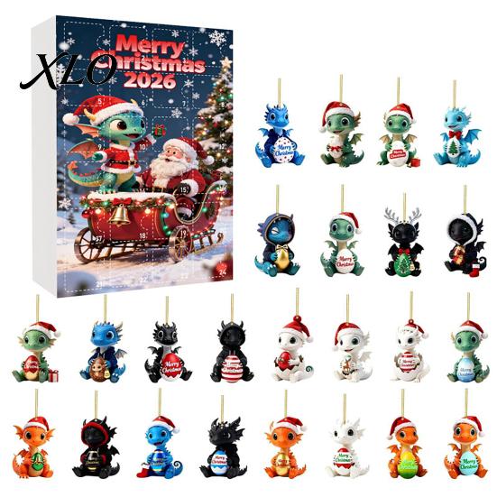 Stocking Stuffers for Friends 2026 Dragon Advent Calendar, 24 Days Funny Baby Figures Christmas Countdown Unique Set 2D Acrylic Cartoon Ornaments Xmas