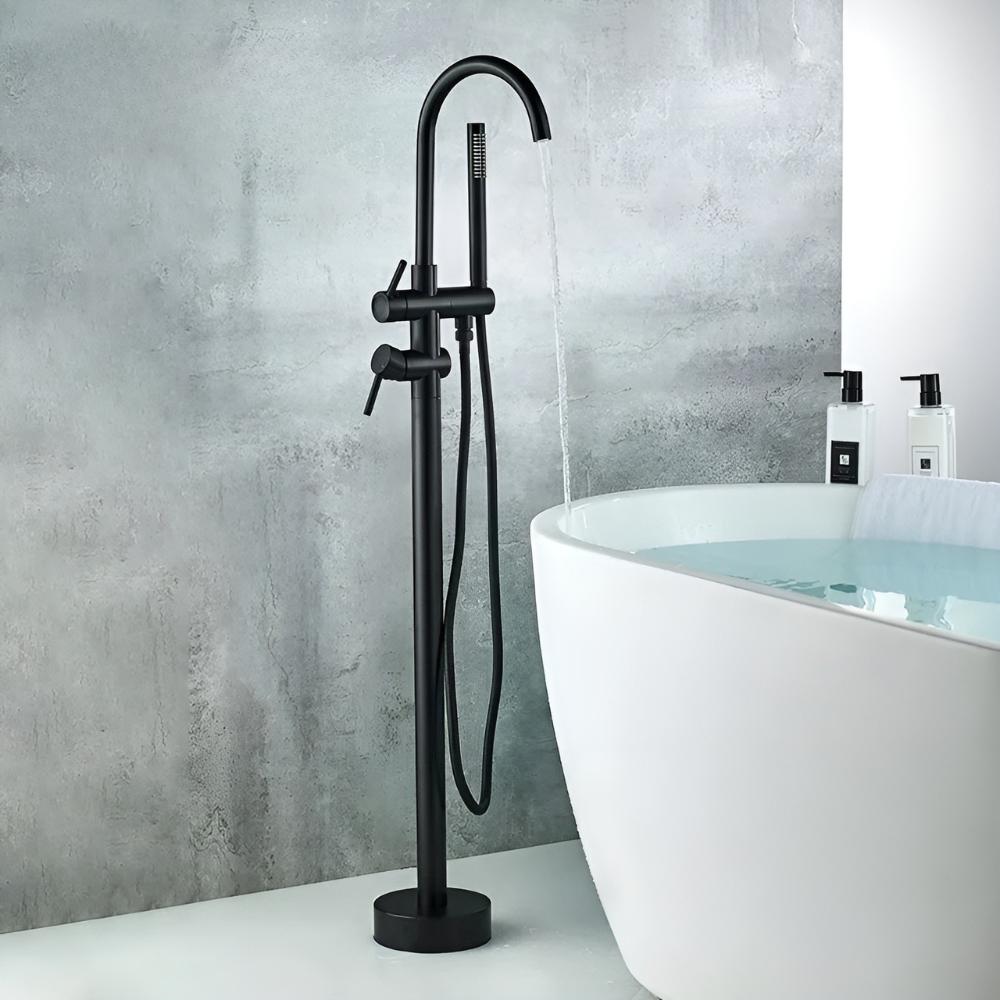 Freestanding Brass Bathtub Faucet, Exclusive Copper, Black Shower