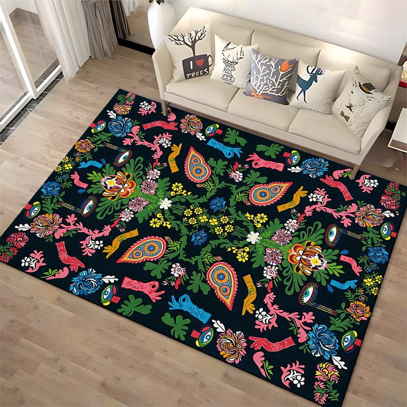 Colorful Bohemian Style Carpet with Floral and Eye Pattern Design Suitable for use as an anti-slip for living room bedroom sofas